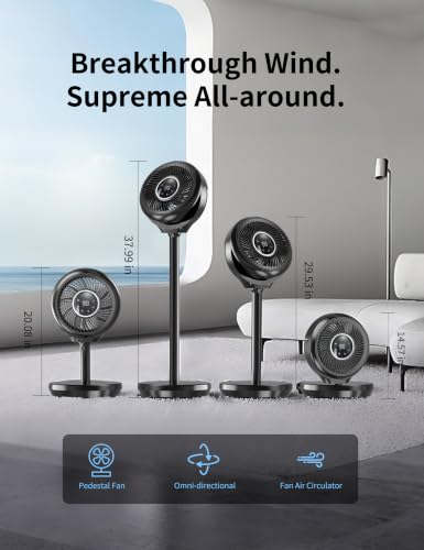Image of Standing Fan for Bedroom, Omnidirectional 180 Oscillating Quiet Pedestal Floor Fans, 20dB Ultra Quiet DC Cooling Fan Blows Cold Air with Remote, 15 Speed, 3 Modes, 12H Timer, 15-38 inch Height Adjustable