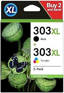 SHEENGO Remanufactured 303 XL Ink Cartridges Replacement for HP 303XL 303 Multipack for HP Envy Photo 6220 6230 6234 7130 7134 7800 7830 7855 (1Black, 1Color, 2-Pack)