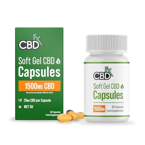 CBDfx 1500mg CBD High Strength Broad Spectrum Soft Gel CBD Capsules 25mg CBD per Capsule Organic Gluten-Free 60 Capsules in Total (30-60 Days)