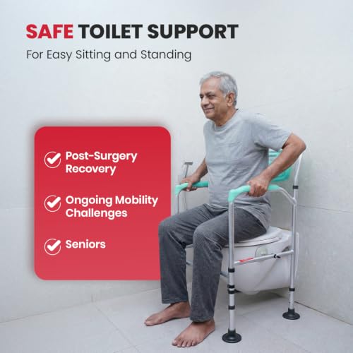 Image of AGEasy (Max Group) Toilet Frame | Height & Width Adjustable | Armrests & Backrest for Ultimate Comfort | Fits All Commode Types | Durable Support for Seniors & Post-Surgery Care | 1-Year Warranty