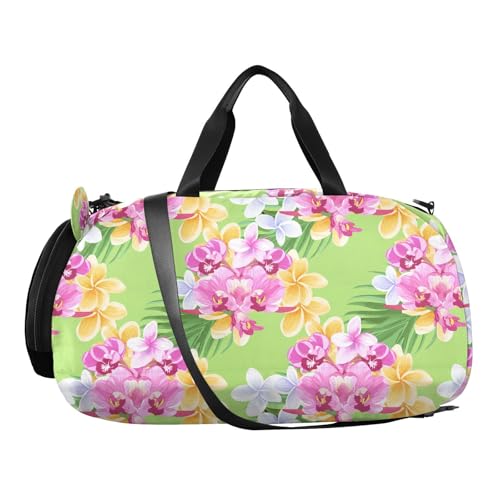 Orchid Plumerias Fronds Floral Kids Travel Duffel Bag for Boys Girls Overnight Weekend Tote Bag with Shoes Compartment for Trip Beach Gym2