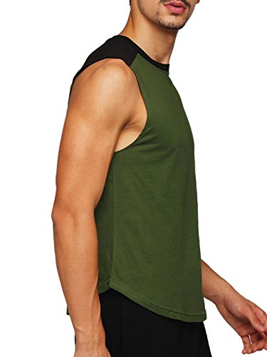 Image of GRITSTONES Olive Green /Black Round Neck Sleeveless Vest (t Shirts)
