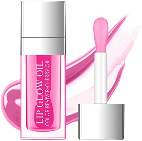 Lisara Hydrating Lip Glow Oil, Moisturizing Lip Oil Gloss Transparent Plumping Lip Gloss, Big Brush Head Non-Sticky Long Lasting Nourishing, Tinted Lip Balm for Lip Care and Dry Lips - Cherry