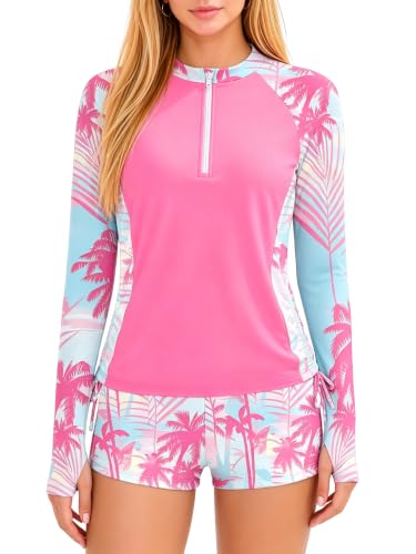 Image of Girls Rash Guard Swimsuit Long Sleeve Swim Shirt with Pockets UPF 50+ 7-16Y