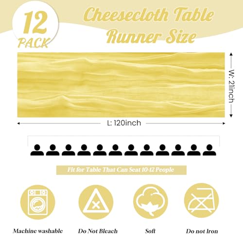 12 Pack Light Yellow Spring Easter Table Runner 10FT Yellow Cheesecloth Table Runner 21x120 inch Boho Gauze Cheese Cloth Table Runner Rustic Sheer Table Runner for Wedding Bridal Baby Shower Decor by EOINBDTE - Used condition - Image 3