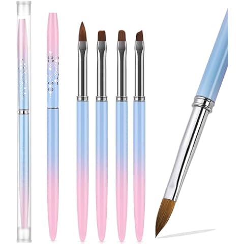 JASSINS Nail Clean Up Brushes,4PCS Gel Polish Nail Brushes Manicure Tools,For Nail Art Design Pen Painting DIY and Cleaning Nail Polish Mistakes on the Cuticles (PINK TURNS BLUE) Cover