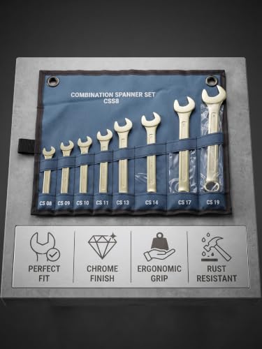 Image of Combination Spanner Set 8 Pieces | Carbon Steel Double Open & Ring Spanner Set | Chrome Plated Hand Tool for Automotive Repair, Industrial Maintenance, Mechanical Workshop & Home Use