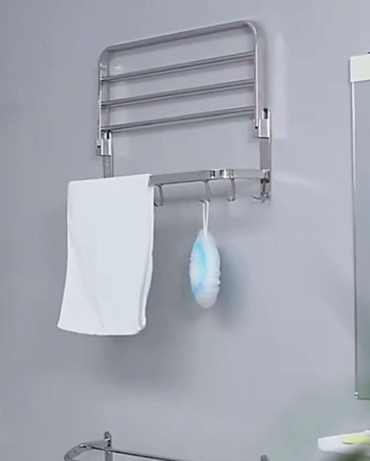 Image of EVANEX Towel Rack for Bathroom 304 Stainless Steel Towel Holder 24 Inch Folding Towel Rack with Shelf, Rustproof Wall Mounted Towel Stand in Bathroom, Heavy Duty Bathroom Organiser