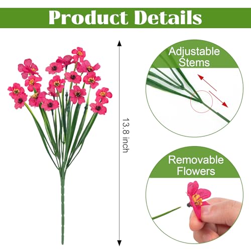 Image of Bassion 24 Bundles Artificial Flowers for Outdoors Decorations, Fuschia | UV resistant, silk fake flowers, realistic faux plants, outside planter window box porch garden home decoration