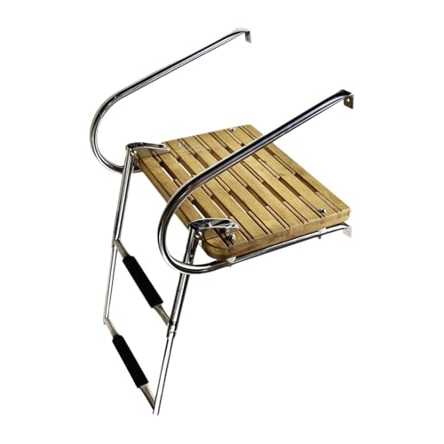 MARINE CITY Stainless Steel Swim Teak Platform Boat Ladder, Low Maintenance Ideal for Marines, Boats, Ships, Yachts (Teak I/B (2 Steps))
