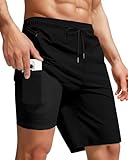 9 Inch Men Swim Trunks Compression Liner Quick Dry Swimwear Bikini Swimsuit Bathing Suit Beach Essential Water Shorts Gym Accessories Running Workout Athletic Yoga Wear Attire Clothes Outfit Apparel