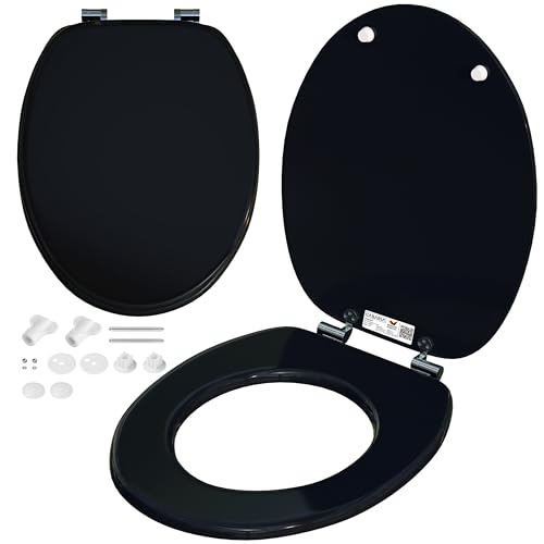 CASARIA® Siège de WC Noir système d'abaissement automatique MDF abattant standard salle de bain lunette couvercle toilette