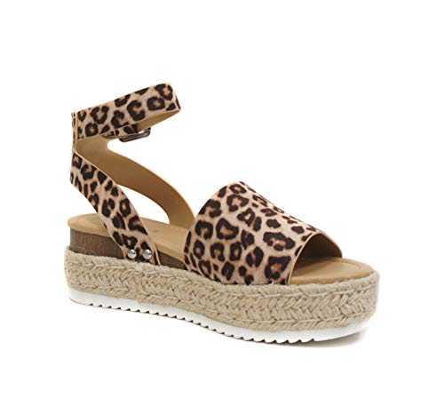 Image of Soda Topic Open Toe Buckle Ankle Strap Espadrilles Flatform Wedge Casual Sandal