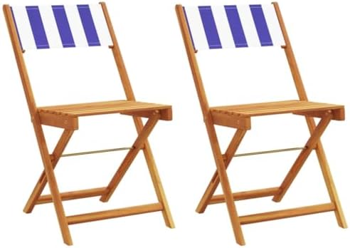 Juego de 2 sillas de bistró para exteriores, madera de acacia azul y blanca, muebles de comedor elegantes para patio, jardín, cocina y terraza, resistentes a la intemperie, cómodos asientos