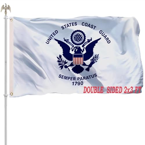 US Coast Guard Flag 2x3 Outdoor Double Sided Vivid Color United States Coast Guard Military Flag Heavy Duty Polyester with 2 Brass Grommets