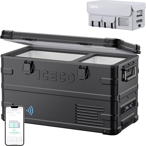 Image of ICECO APL35 Portable Fridge Freezer with Cover, Dual Zone 12V Car Refrigerator, 37 Quart Light Duty Aluminum Cooler, -4℉~68℉, 12 /24V DC, 100-240V AC,for RV, Boat, Truck, SUV, RV