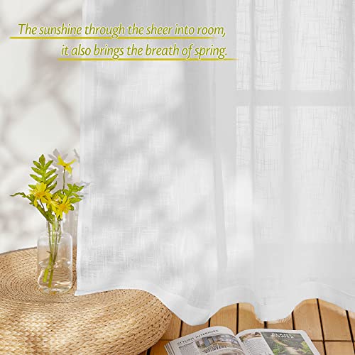 Pony Dance White Sheer Curtains 84 Inch Length For Living Room 2 Panels Light Filtering Sheer Linen Textured Curtain For Bedroom Back Tab Rod Pocket Drapes Rustic Boho Farmhouse Decor 7 Ft Long #TOP2