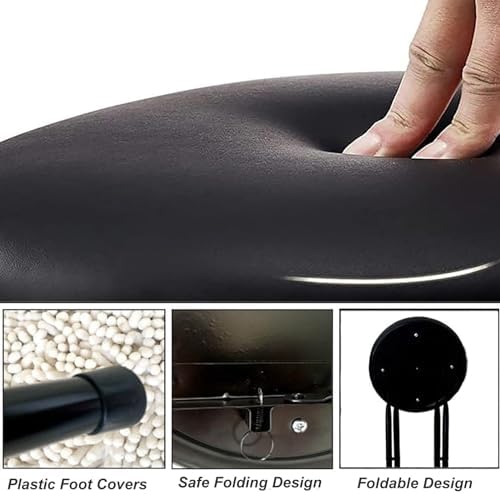 Cushioned Folding Stool for Adults - 25in Backless Height, PU Upholstered High Chair for Indoor/Outdoor Use, Portable Padded Stool for Kitchen, Dining, and Breakfast (Color: White/Black)