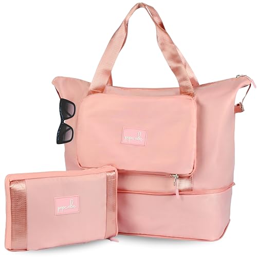 Image of Premium Foldable Duffle Bag for Travel for Women-Folding Bags for Travelling-Travel Bag for Women-Multipurpose Foldable Bags for Travelling. (Style 1, Pink)