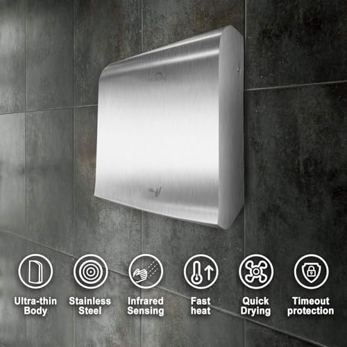 Image of Dolphy 304 Stainless Steel Commercial Hand Dryer | Smart Power-Saving |Touchless Automatic Hand Dryer for Bathroom | 950 W (Hot & Cold)