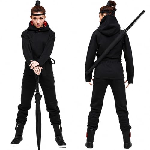 Image of Lightweight Japanese Samurai Long Handle Automatic Compact Umbrella - Windproof and Rainproof for Travel - Black
