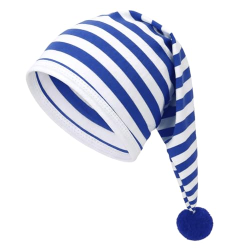 Meleager Gorro para Dormir Adulto, Sombrero Puntiagudo con Pompón para Carnaval, Navidad (Rayas Azules y Blancas)