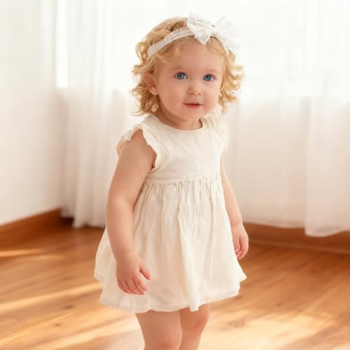 TNSLAND Baby Stirnband Mädchen Weiß Spitze Elastisches Haarband, Neugeborene mit Doppelter Schleife für Taufe, Fotoshooting, Alltag, Weiches Babys Haarband Geschenkidee für Baby Shower & Babysparty