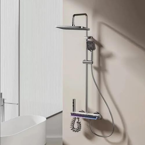 Ensemble de douche mural thermostatique noir avec affichage digital LED - 2
