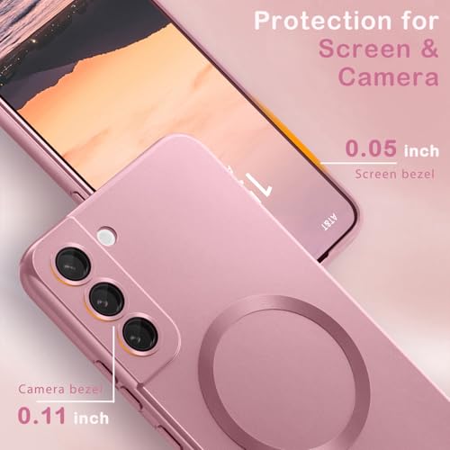 Amzfield Magnetic for Samsung Galaxy S22 Plus Case for Women Men Girls [Compatible with MagSafe] [Camera Lens Protector] Matte Cute Slim Soft Silicone Bumper Shockproof Metallic Phone Case, Pink by Amzfield - Image 3