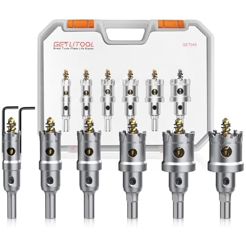 GETLITOOL 6Pcs TCT Hole Saw Drill Bit Set 16-32mm, Heavy-Duty Tungsten Carbide Hole Saw Kit with 2Pcs L-Wrench, Hole Saw with Storage Box for Stainless Steel, Hard Metal, Plastic, Iron Cover
