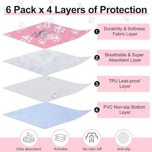 Image of BEAUTYZOO 6 Pack Washable Pee Pads for Dogs, Reusable Puppy Pads for Potty Training, Waterproof Super Absorbent Whelping Pads Mats Non Slip Against Urine for Small Medium Dogs Cats, 16 inch x 24 inch