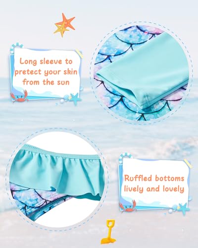 Image of UNIFACO Little Toddler Girls Bathing Suit Rashguard Set 2 Pieces Novelty Fish Scale Tankini for Summer Beach Vacation Party 3T