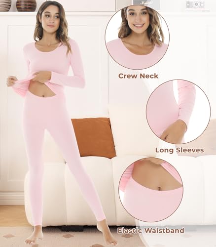Image of NACHILA Thermal Underwear for Women-Viscose Made from Bamboo,Soft Long Johns Set Base Layer Pajamas Set Long Sleeve Pjs