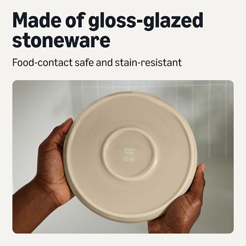 Image of Amazon Basics Glazed Stoneware Appetizer Plates, Ceramic 4-Piece Set, Microwave, Dishwasher and Freezer-Safe, Stain-Resistant, 6.7 in., Linen Gray