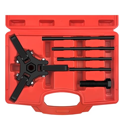 WETT Harmonic Balancer Puller Set Heavy Duty Adjustable 3 Jaw Pulley Puller Tool 3/8 Square Drive Push Bolt Forcing Rods Removing Harmonic Dampers and Balancers Automotive Repair