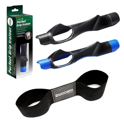 ZWOOGYM Golfschwung-Korrektur-Armband, Schwungtrainer-Hilfe, Golftrainer für Rechts- und Linkshänder, Schwarz, 2 Stück (schwarzes Band + schwarz-Blauer Grifftrainer, 1)