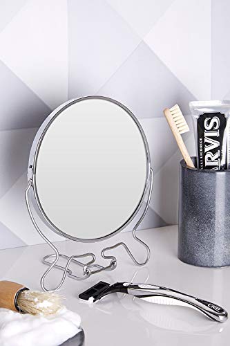 Premier Housewares Free Standing Mirror Anti- Fog Bathroom Mirror Magnifying Circle Mirror Makeup Mirror Round Mirror H18 cm x W15 cm x D9 cm