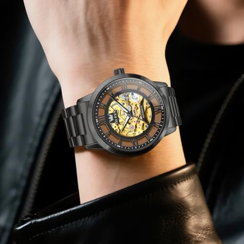 Image of OLEVS Mens Automatic Watch Skeleton Diamond Luxury Mechanical Self Winding Dress Wrist Watch Waterproof Luminous