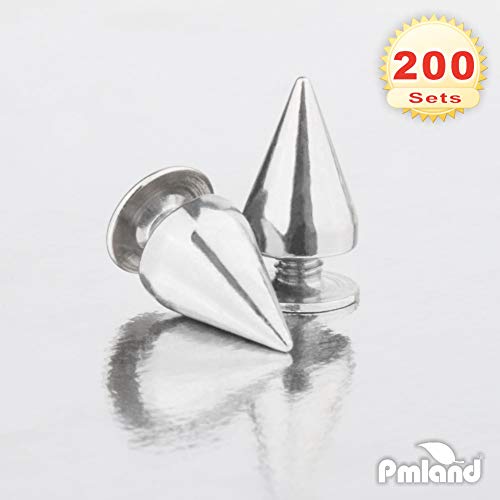 Pmland GM-0023 200 Sets/Pairs 9.5Mm Silver Cone Spikes Screwback Studs Diy Craft Cool Rivets Punk thumb #1