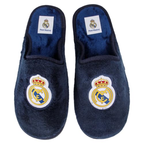 MARPEN SLIPPERS Zapatillas Para Casa Hombre Real Madrid CF Oficiales – Pantuflas Ligeras Con Pelo Suave - Temporada 25/26 - Antideslizantes, Lavables, Hechas En España - Azul marino - Talla 46