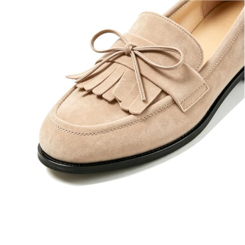 Image of LEMUTISME Women Tassel Bow Penny Loafers Slip On Low Flat Heel Dress Shoes