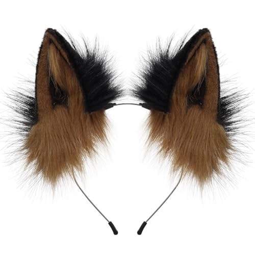 CHOICEONE Handmade Fox Wolf Cat Ears Headband Furry Animal Cosplay Costume accessory for Halloween Party Festiva (ear67-blackbrown)