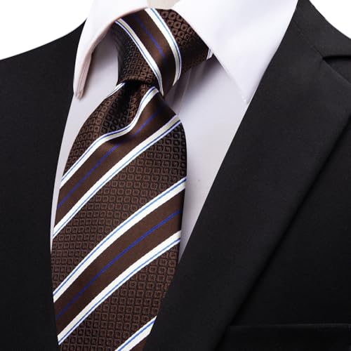 Image of YourTies Men's Neckties Striped Tie and Plaid Neckties for Men Woven Silk Tie Gold Tie Clip Set