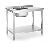 HENDI Spültisch, freistehend, mit Spülbecken links, Ablageboden, Aufkantung, höhenverstellbaren Füßen, verstärkter Arbeitsplatte, Küchenspüle, Spüle, Waschbecken, 1000x600x(H)850mm, Edelstahl