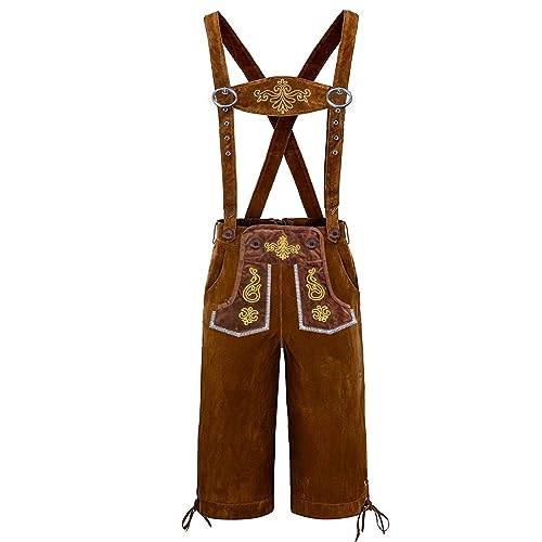Adisno Oktoberfest Costume Trousers, Mens Overalls Oktoberfest Dress Costume, Bavarian Man Costume Pants - Oktoberfest Fancy Dress, Brown, Embroidered - Size M