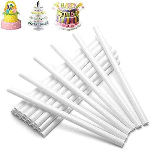 24 Pcs Plastic White Cake Dowels,Cake Support Rods,Plastic Cake Stand Sticks Cake Round Dowels for Tiered Cake Construction and Stacking Support (9.45 Inch Length) Cover