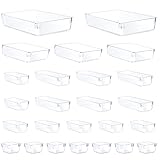 FDKOBE 25Pcs Desk Drawer Organizer Set 5-Size Versatile Vanity and Desk Drawer Storage Bins, Clear Plastic Drawer Organizer Trays Makeup Organizers for Bedroom Dresser Bathroom Kitchen Office