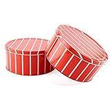 Decorae Red Striped Cookie Tins (2-pack, 7.75 x 3.6 Inches); Round Baked Goods and Cake Tins for Special Occasions, Christmas, Valentines Day and More