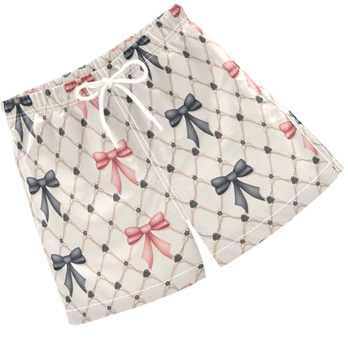 Pigsaly Boys Swim Trunks Checked Bows Ribbons Black Red Boys Board Shorts Swimsuit Swimwear Summer Bathing Suit S