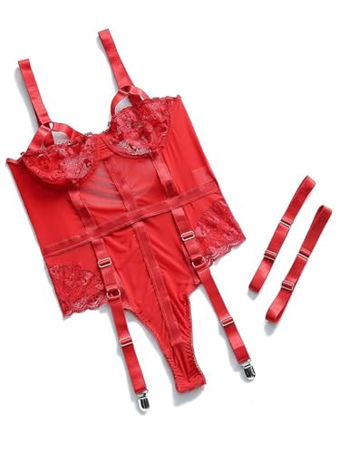 Image of Xivir Sexy Lace Lingerie Garter Belt Set for Women with Push Up Bra One Piece Teddy Babydoll
